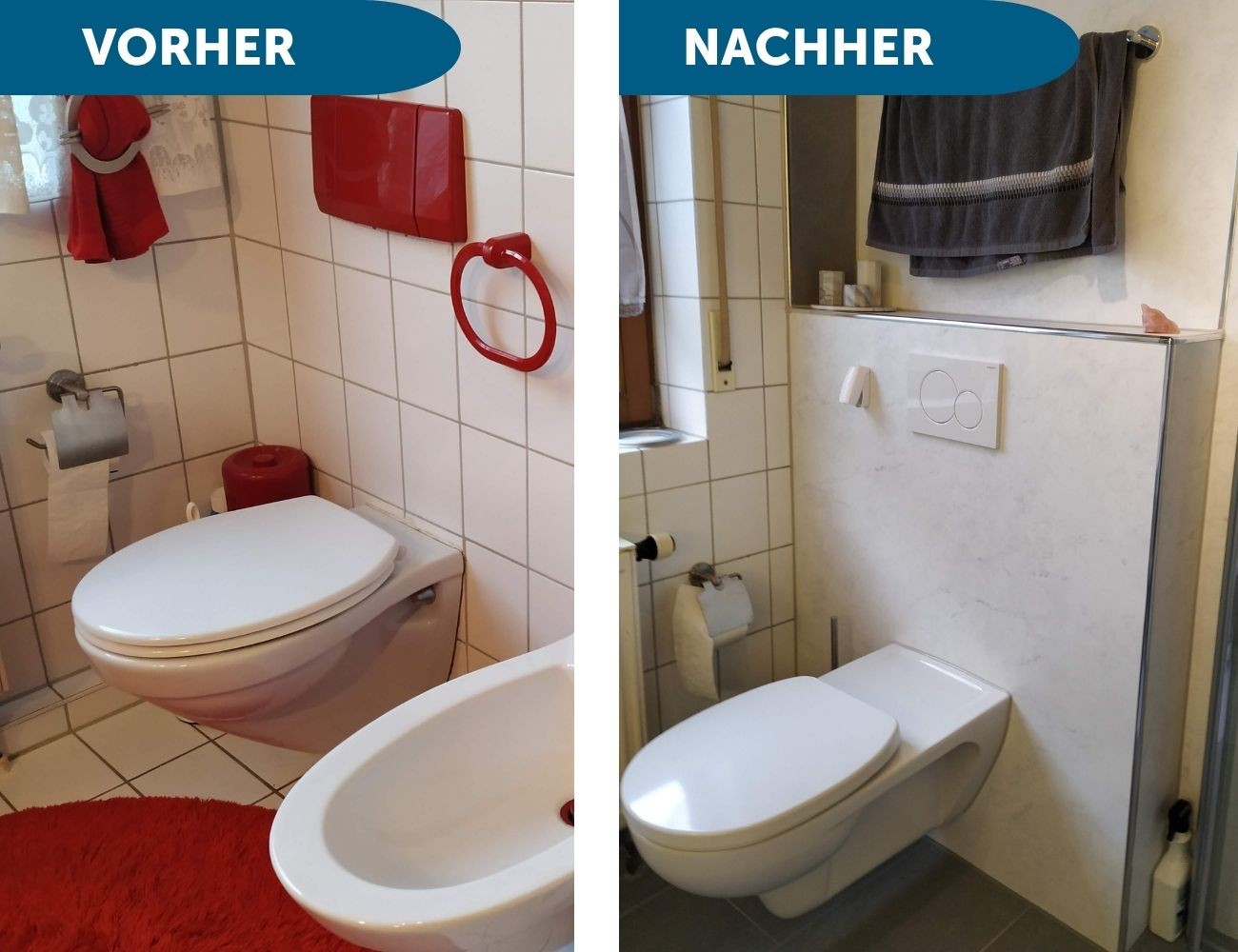 Vorher-nachher-Vergleich der barrierefreien Toilette